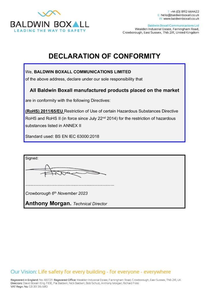 rohs declaration of conformity baldwin boxall products